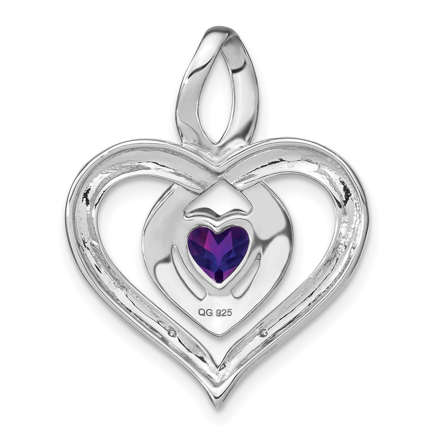 Amethyst and Diamond Heart In Heart Pendant