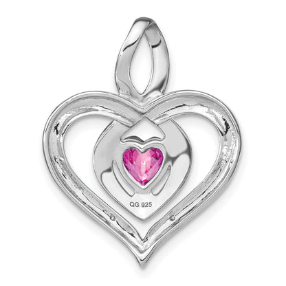 Lab Created Sapphire and Diamond Heart In Heart Pendant