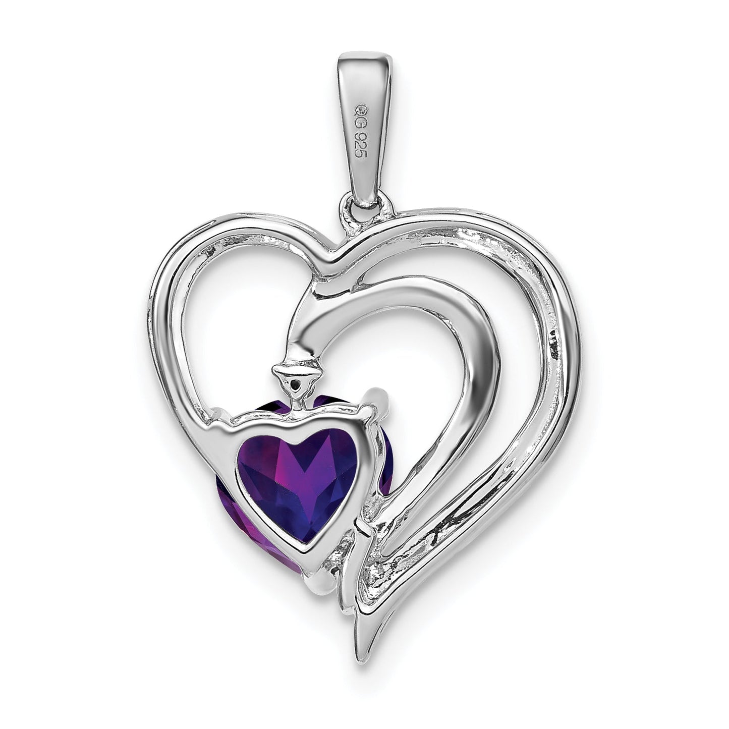 Sterling Silver Amethyst Diamond Heart Pendant