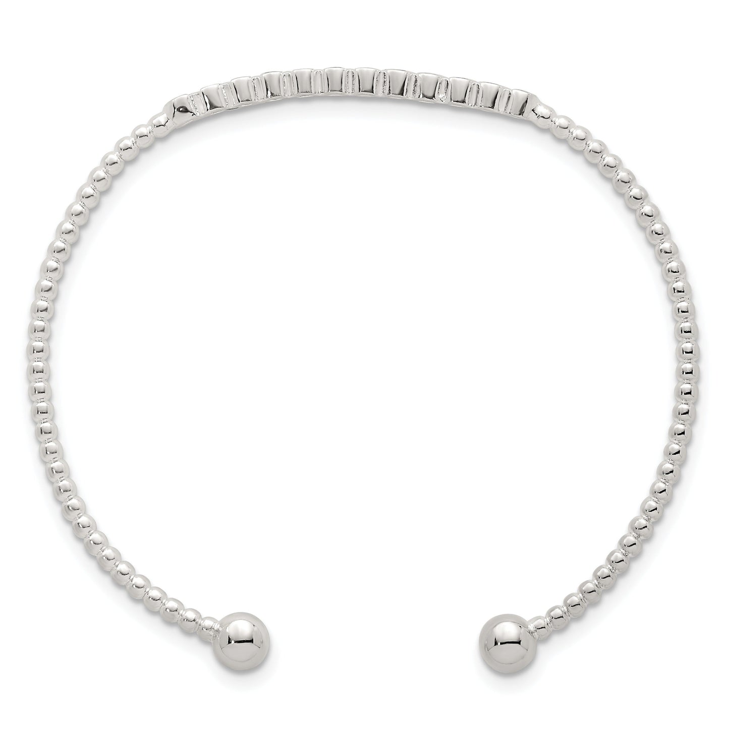 Silver Beaded Bezel Set CZ Bar Cuff Bangle Bracelet