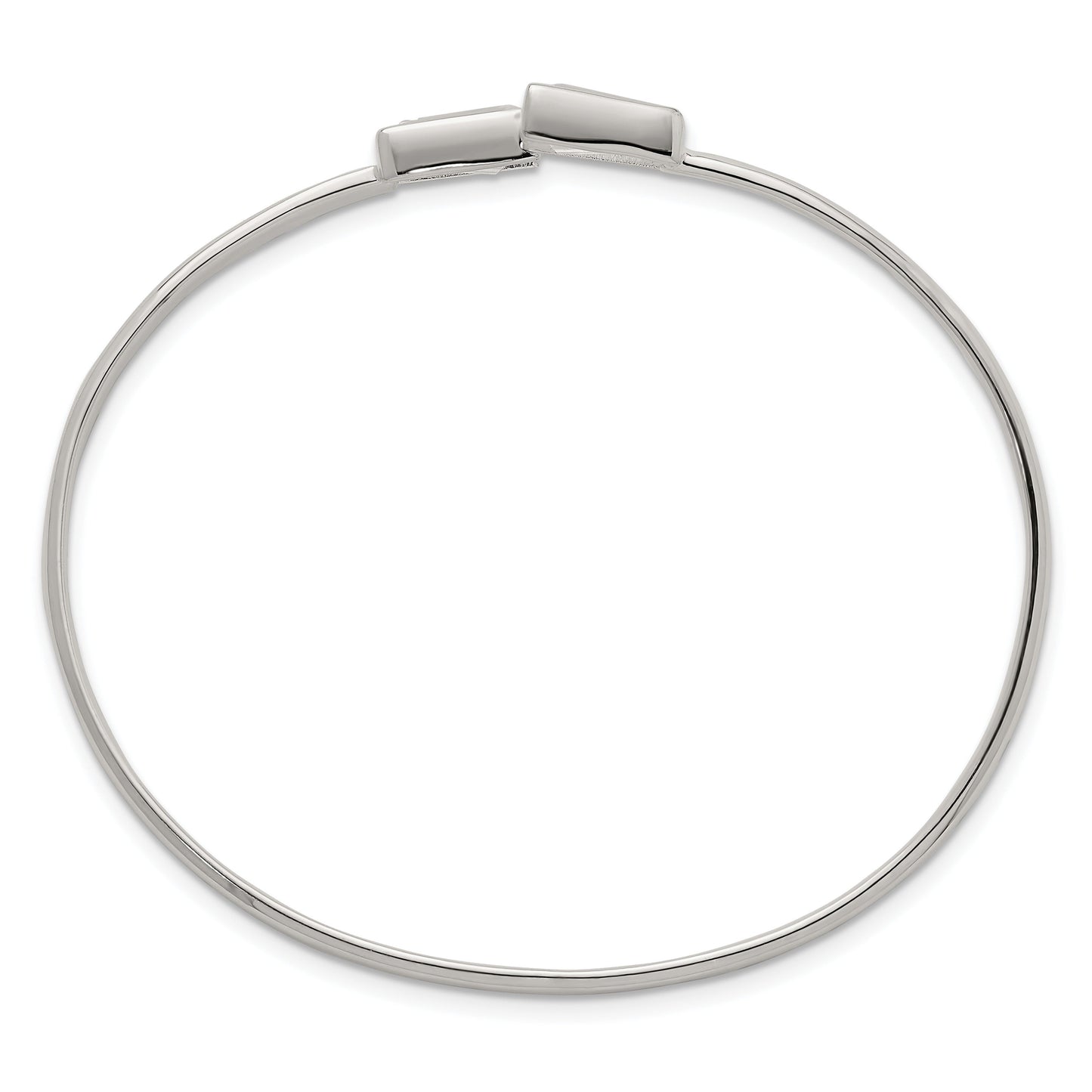 Tapered Baguette White Cubic Zirconia Bezel Sterling Silver Open Bypass Slip-On Bangle Bracelet