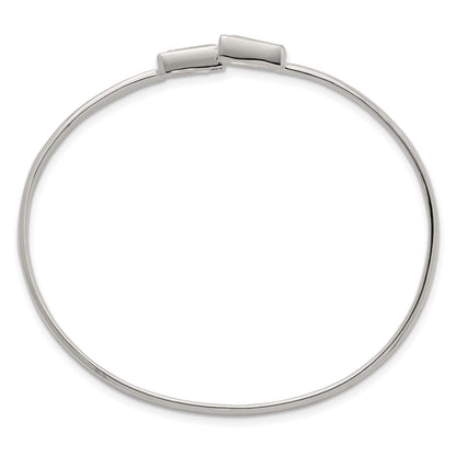 Tapered Baguette White Cubic Zirconia Bezel Sterling Silver Open Bypass Slip-On Bangle Bracelet