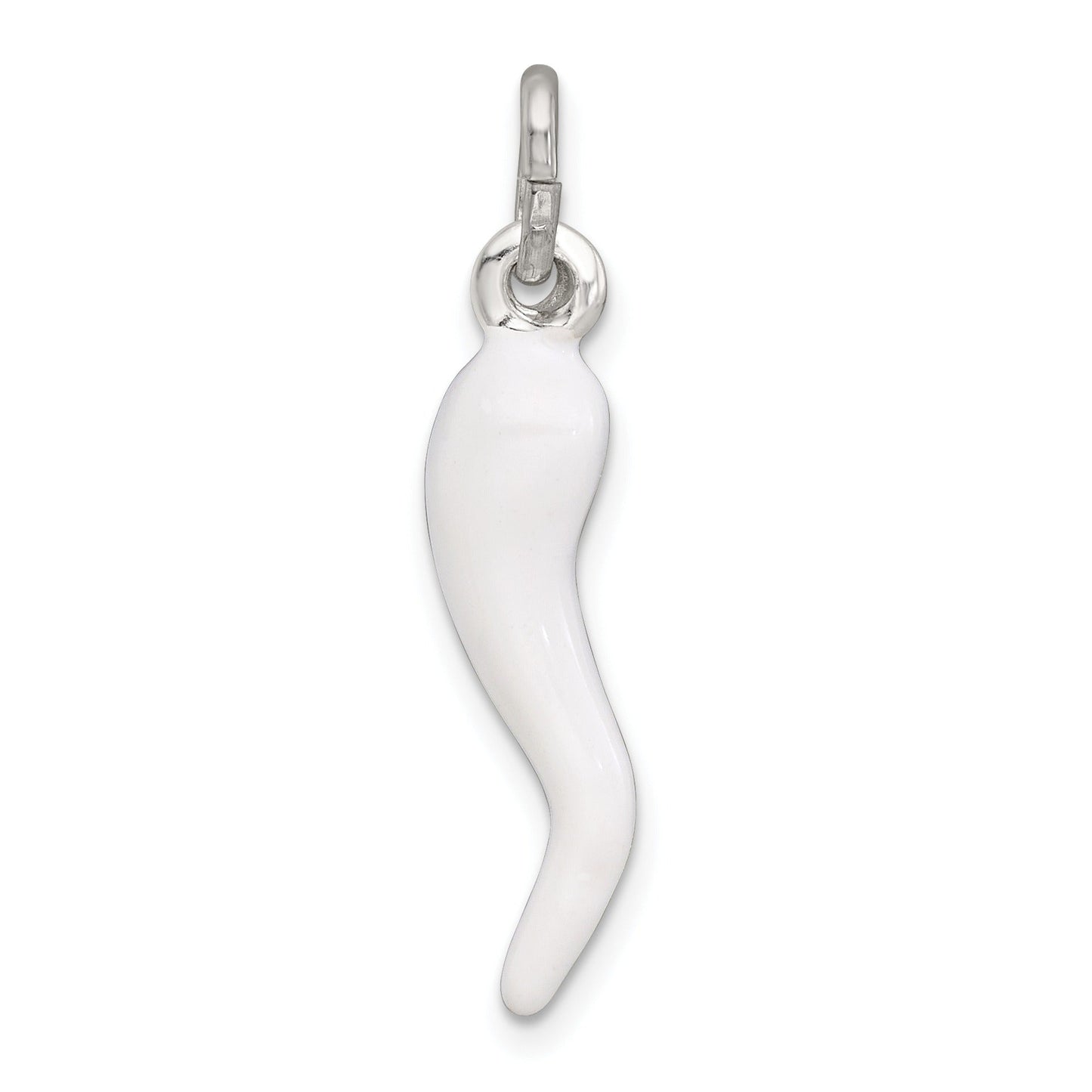 Sterling Silver White Enamel Italian Horn Pendant Only