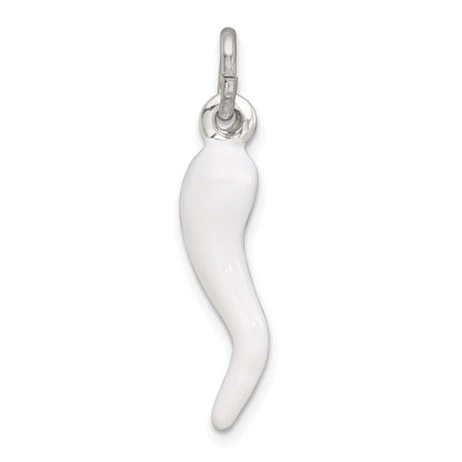 Sterling Silver White Enamel Italian Horn Pendant Only