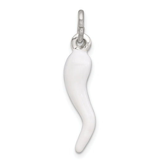 Sterling Silver White Enamel Italian Horn Pendant Only