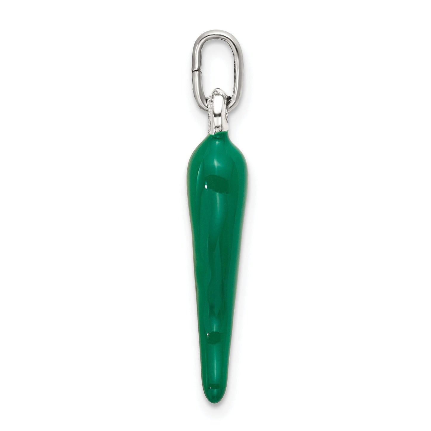 Sterling Silver Green Enamel Italian Horn Pendant Only