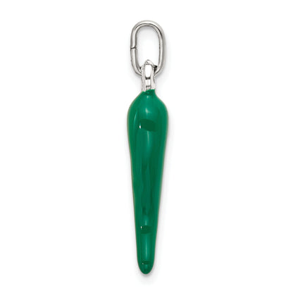 Sterling Silver Green Enamel Italian Horn Pendant Only