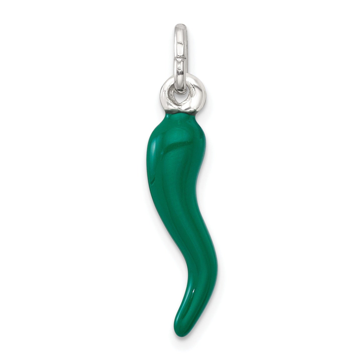 Sterling Silver Green Enamel Italian Horn Pendant Only