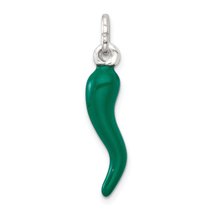 Sterling Silver Green Enamel Italian Horn Pendant Only