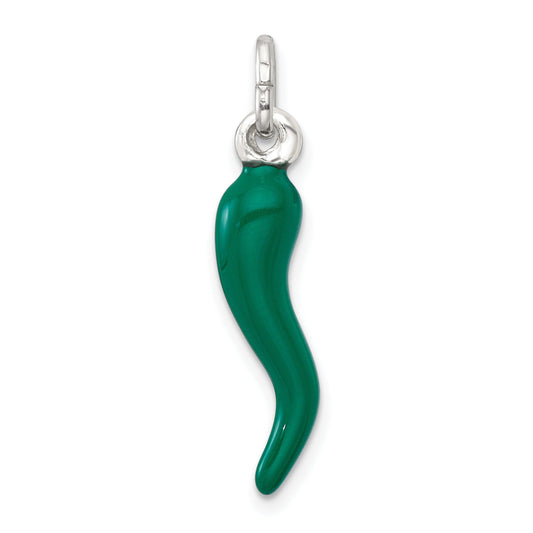 Sterling Silver Green Enamel Italian Horn Pendant Only