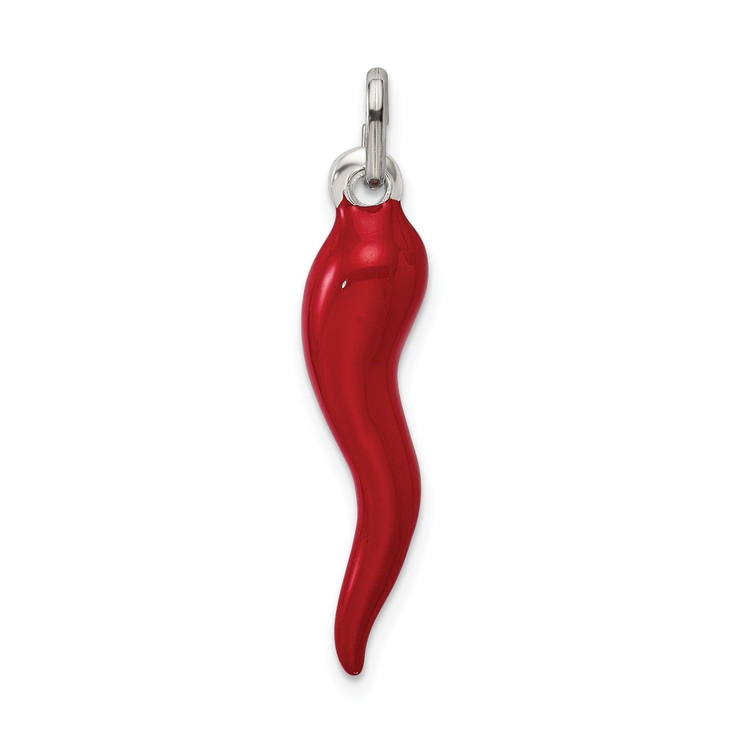 Sterling Silver Red Enamel Italian Horn Pendant Only