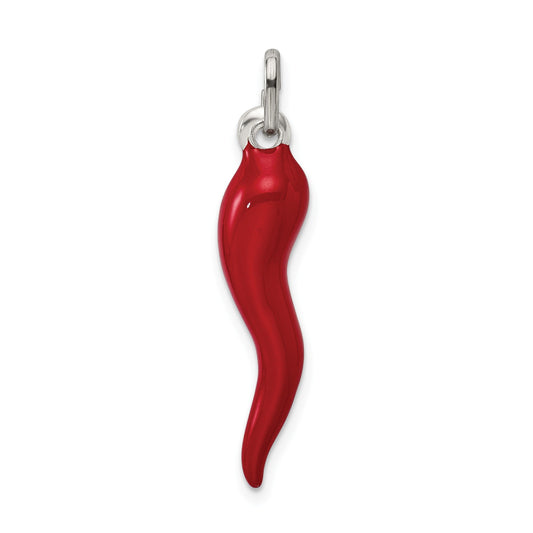 Sterling Silver Red Enamel Italian Horn Pendant Only