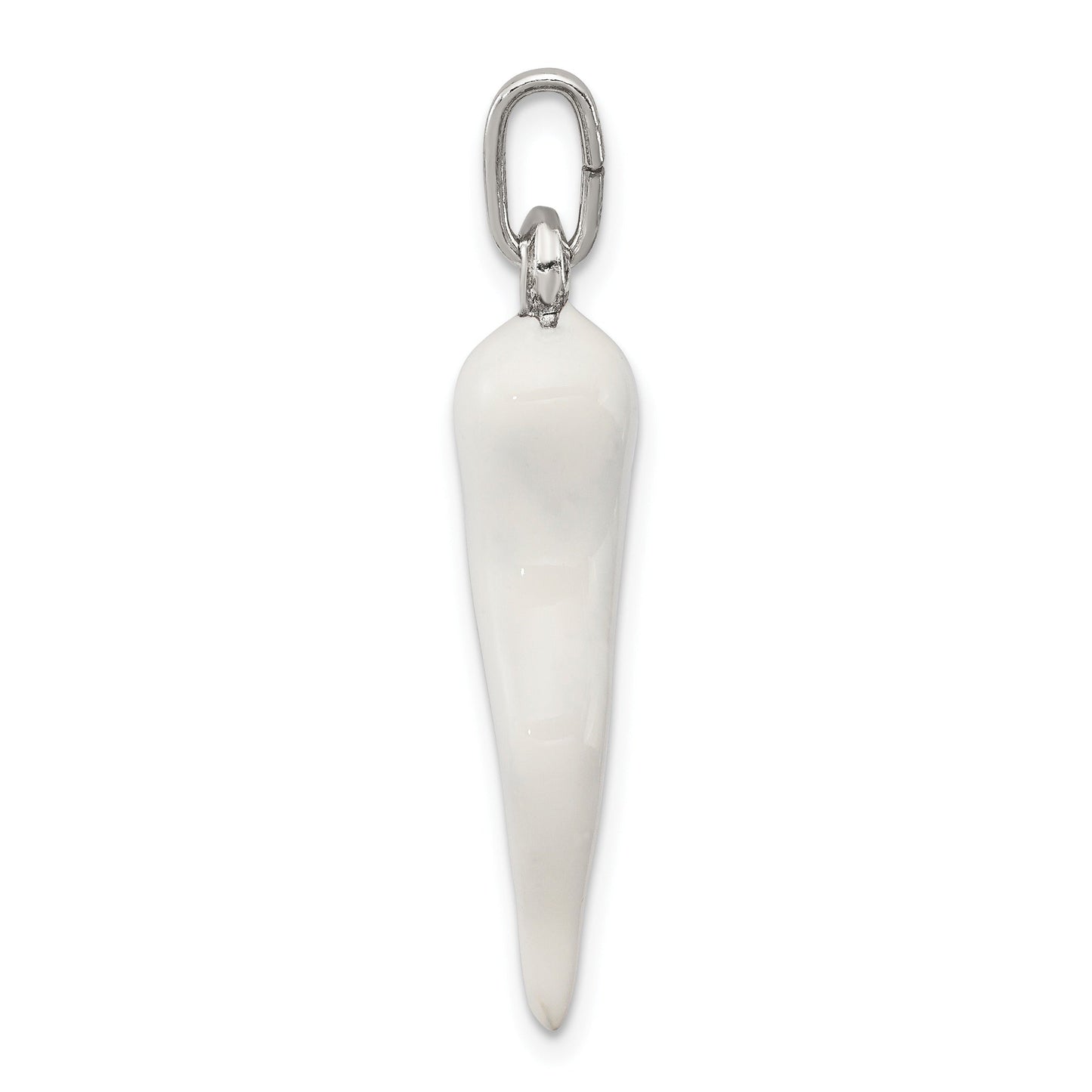 Silver White Enamel Italian Horn Pendant Only - for Men