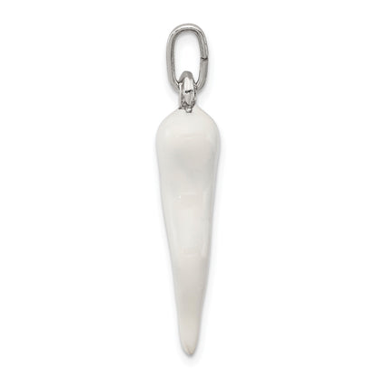Silver White Enamel Italian Horn Pendant Only - for Men