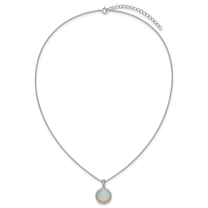 Lab Created Opal and CZ Halo Circle Necklace Sterling Silver