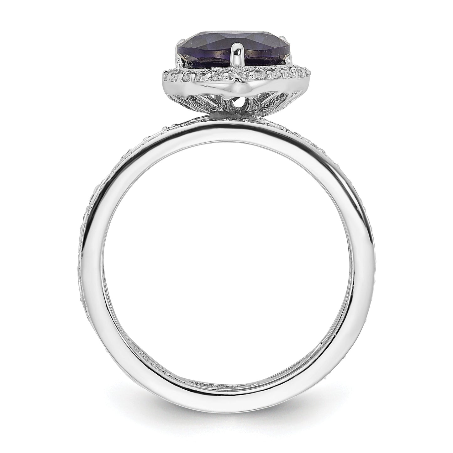 Pear Shaped Created Sapphire Sterling Silver Teardrop Halo Pave Engagement Ring