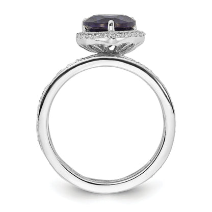 Pear Shaped Created Sapphire Sterling Silver Teardrop Halo Pave Engagement Ring