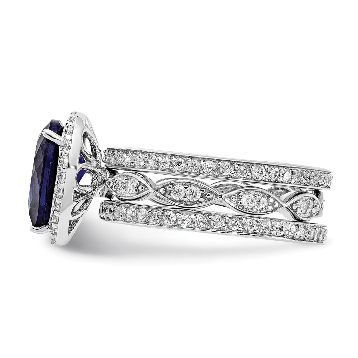 Pear Shaped Created Sapphire Sterling Silver Teardrop Halo Pave Engagement Ring