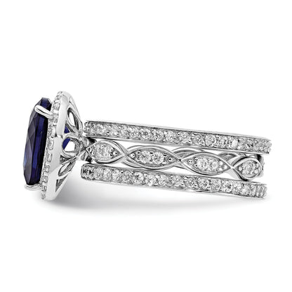 Pear Shaped Created Sapphire Sterling Silver Teardrop Halo Pave Engagement Ring