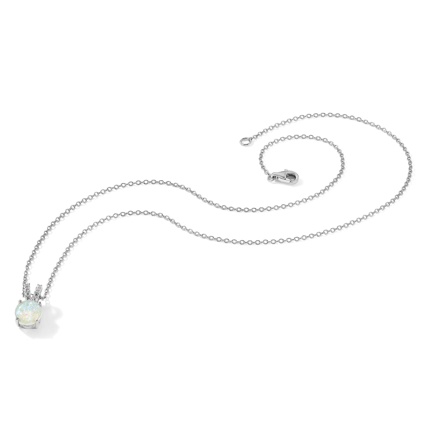 Lab Created Opal Split Bail 18 Inch Necklace Sterling Silver