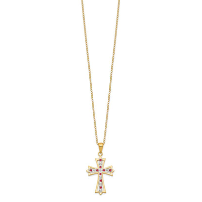 Silver Natural Diamond and Ruby Cross Necklace