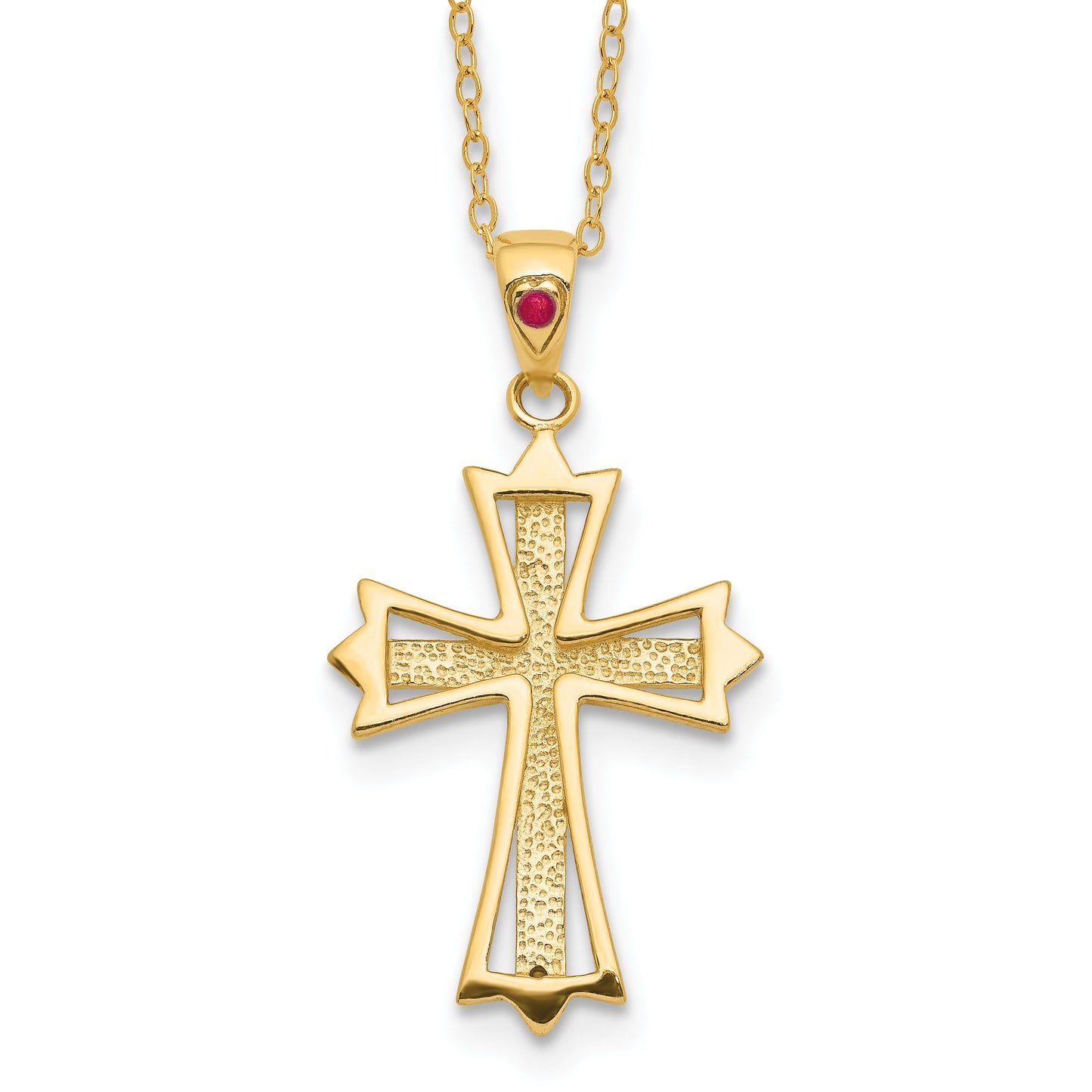 Silver Natural Diamond and Ruby Cross Necklace