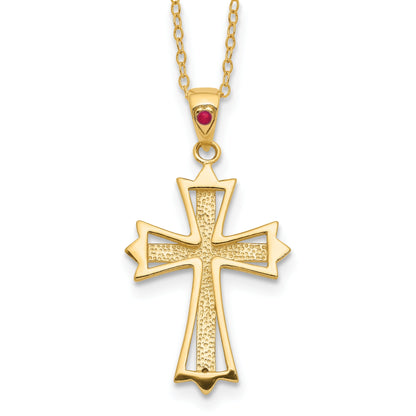 Silver Natural Diamond and Ruby Cross Necklace