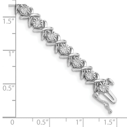 0.01 Ct Round White Diamond Prong Sterling Silver X Link Tennis Bracelet