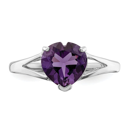 1.40 Ct Heart Purple Amethyst Prong Silver Solitaire Promise Ring
