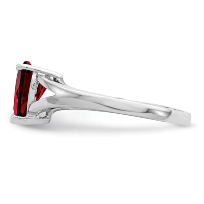 Silver Red Garnet Heart Gemstone Solitaire Ring