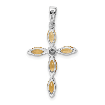 Sterling Silver Natural Citrine and Diamond Pendant