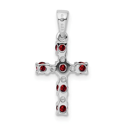 Sterling Silver Natural Garnet and Diamond Cross Pendant