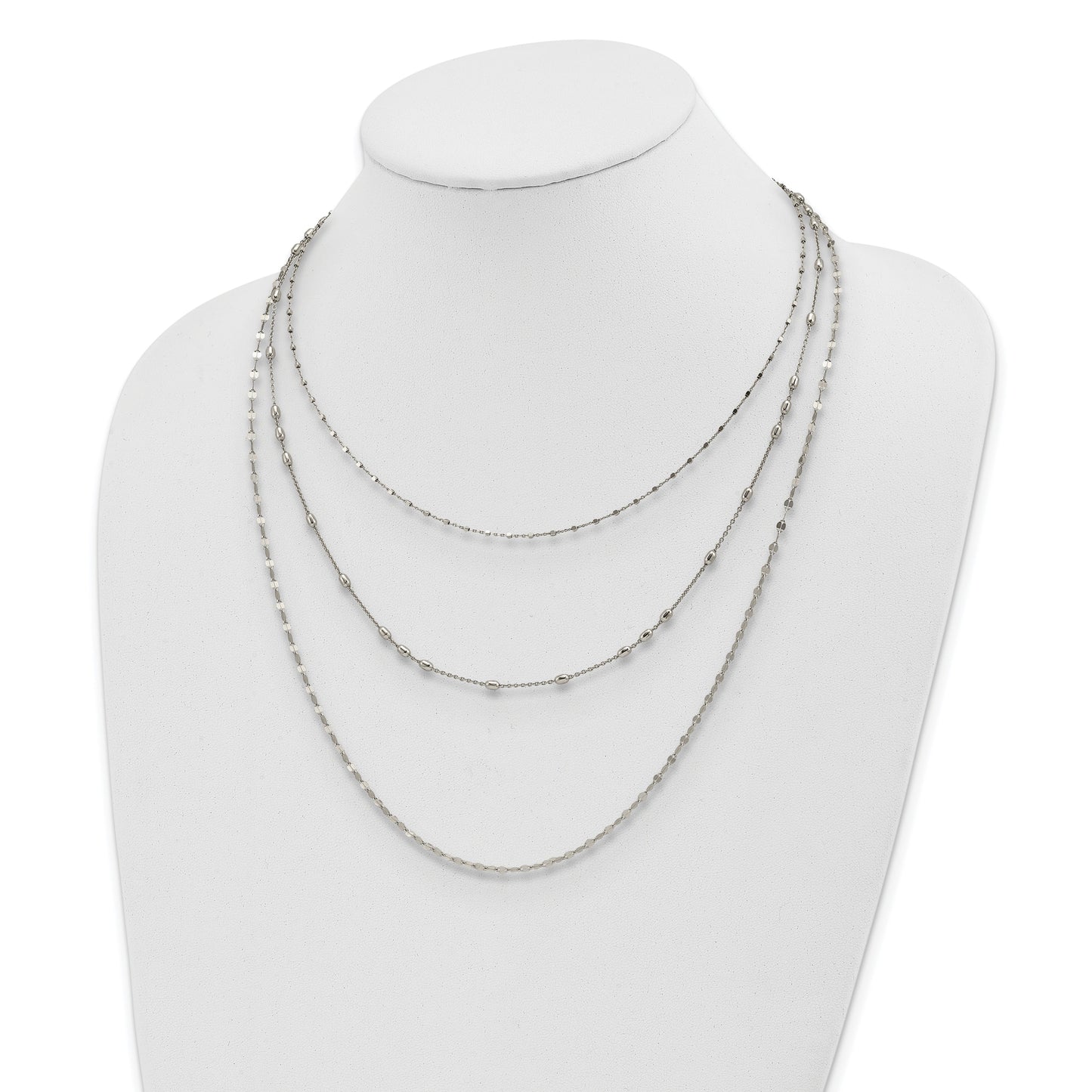 Round Beaded Sterling Silver Rhodium-Plated Layered Necklace