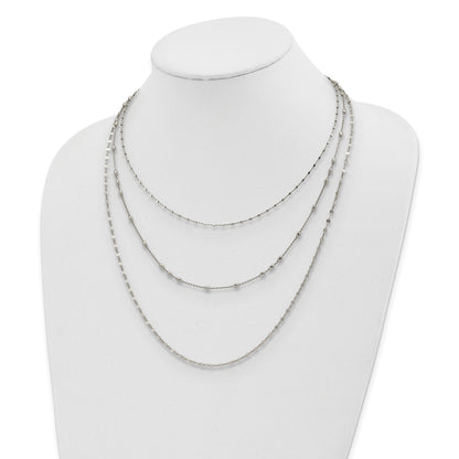 Round Beaded Sterling Silver Rhodium-Plated Layered Necklace