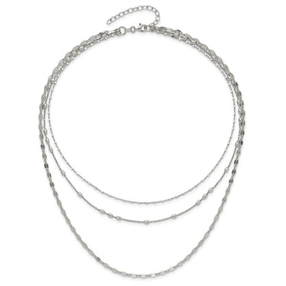 Round Beaded Sterling Silver Rhodium-Plated Layered Necklace