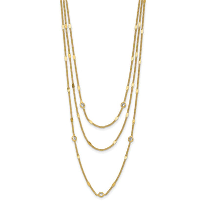 Round White Cubic Zirconia Sterling Silver Gold-Tone Layered Cable Chain Necklace