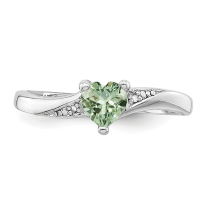 Silver Green Prasiolite Diamond Heart Ring