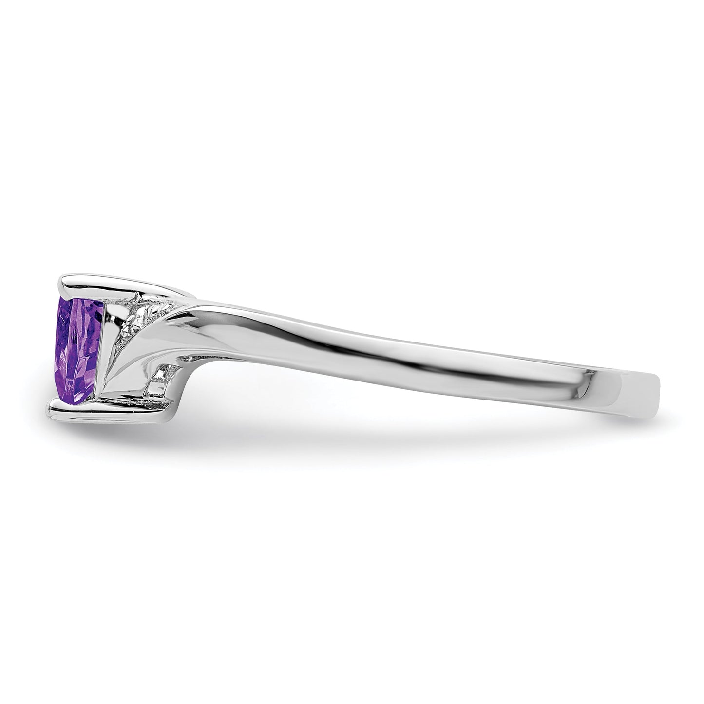 0.41 Ct Heart Purple Amethyst and White Diamond Prong Silver Promise Ring