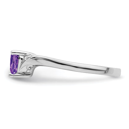 0.41 Ct Heart Purple Amethyst and White Diamond Prong Silver Promise Ring