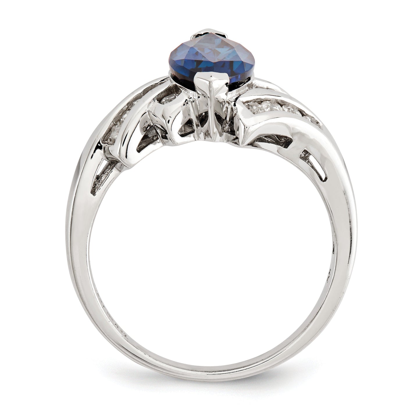 Marquise Blue Lab Created	Sapphire Prong Sterling Silver Bypass Statement Ring