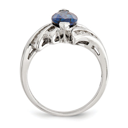 Marquise Blue Lab Created	Sapphire Prong Sterling Silver Bypass Statement Ring