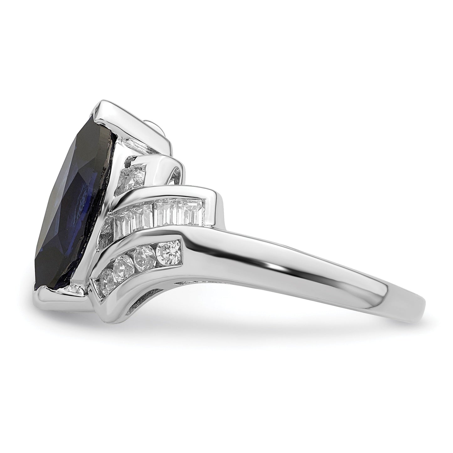 Marquise Blue Lab Created	Sapphire Prong Sterling Silver Bypass Statement Ring