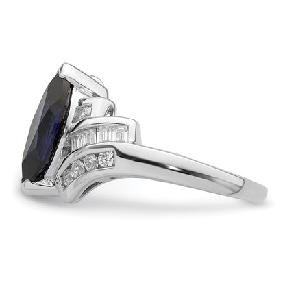 Marquise Blue Lab Created	Sapphire Prong Sterling Silver Bypass Statement Ring