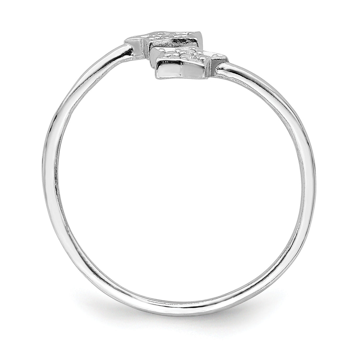 Round White Cubic Zirconia Prong Rhodium-Plated Silver Stars Bypass Adjustable Ring