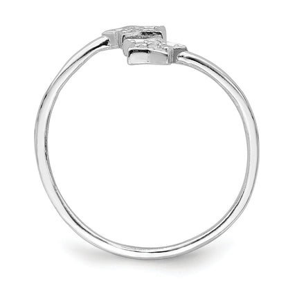 Round White Cubic Zirconia Prong Rhodium-Plated Silver Stars Bypass Adjustable Ring