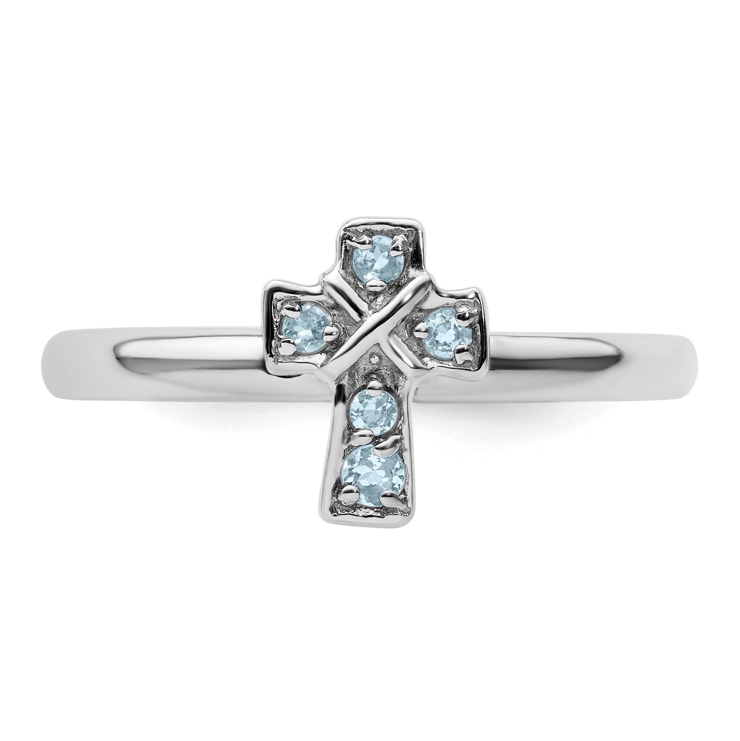 Natural Aquamarine Silver Stackable Cross Ring