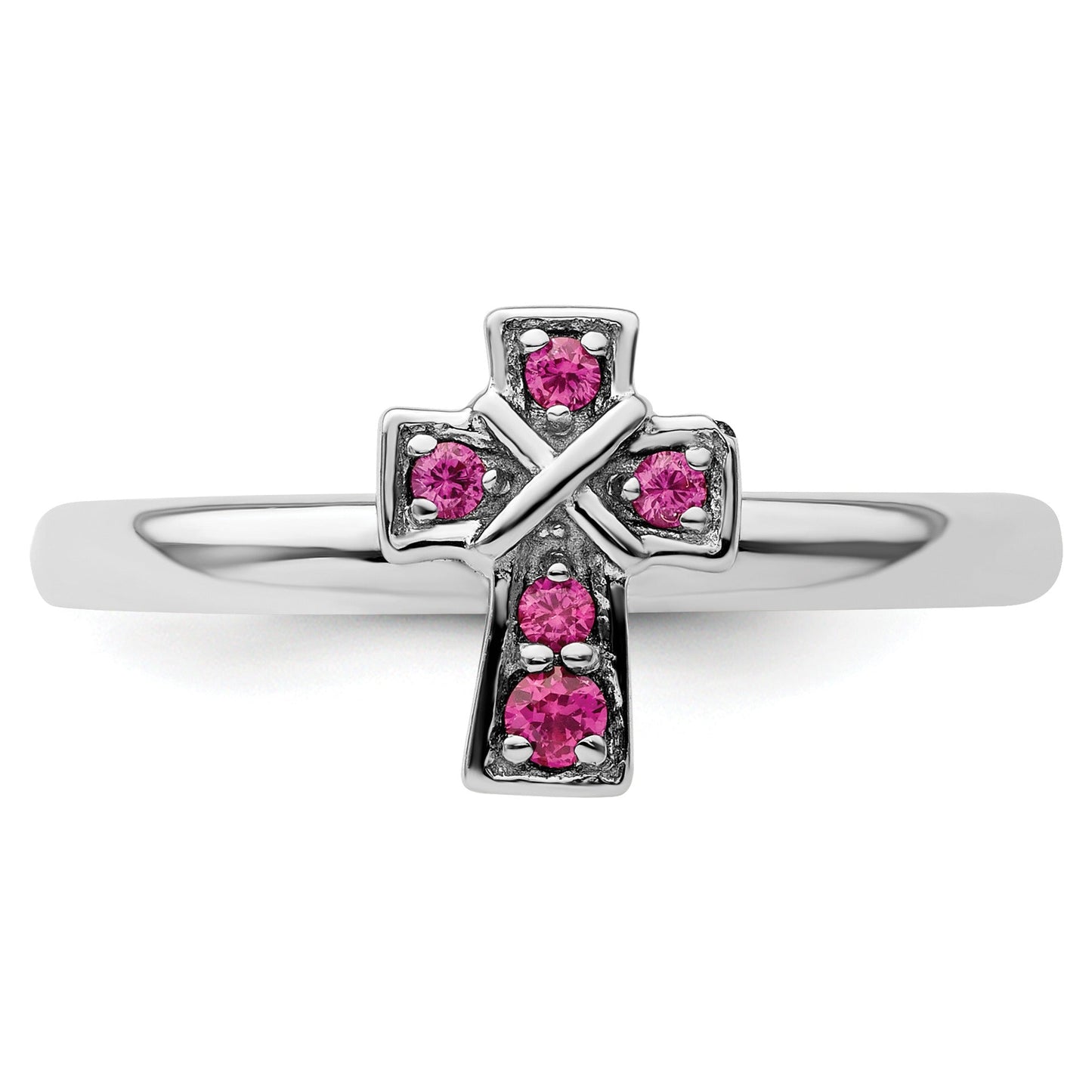 0.14 Ct Round Lab Created Red Ruby Silver Stackable Cross Bezel Ring