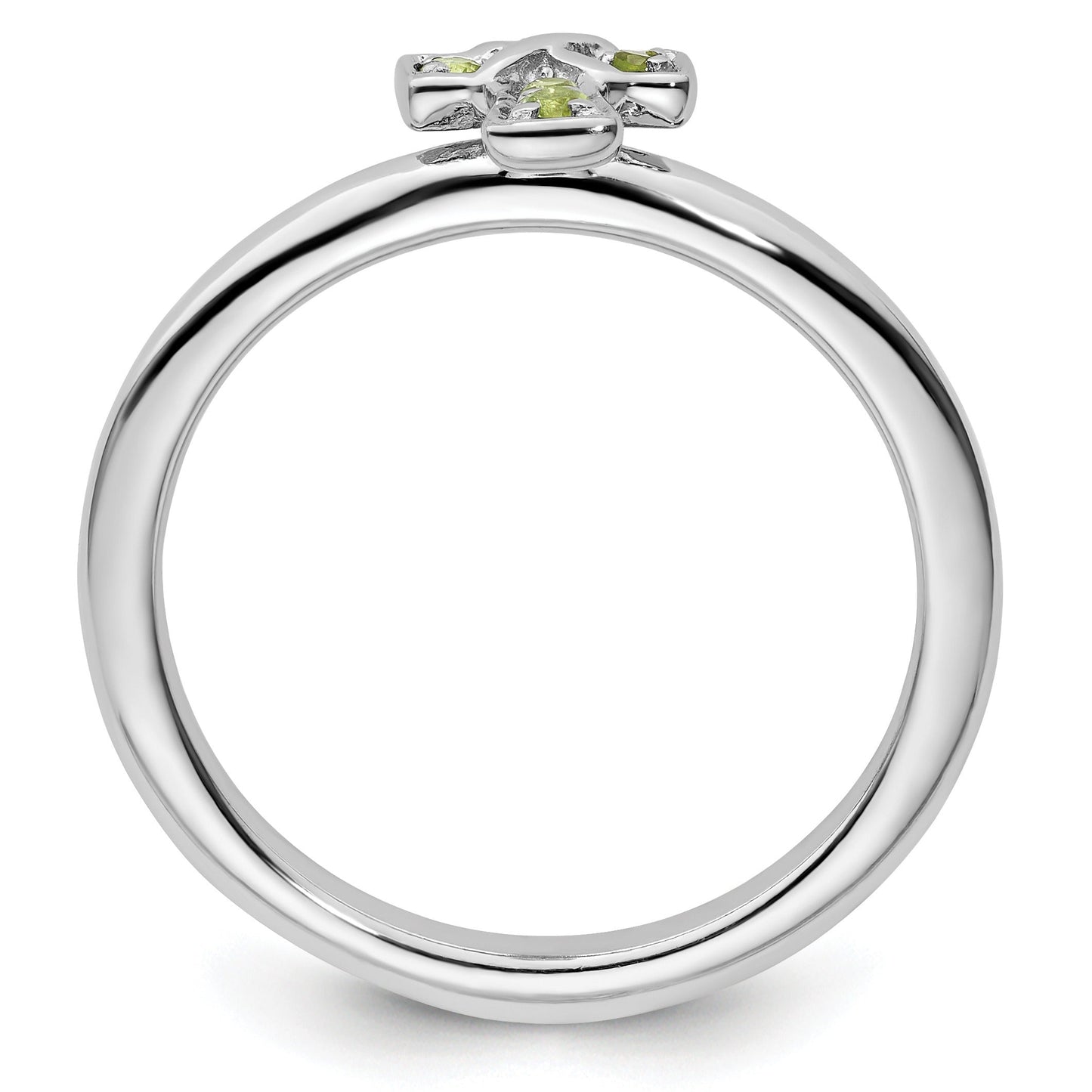 0.16 Ct Round Green Peridot Prong Silver Stackable Cross Ring