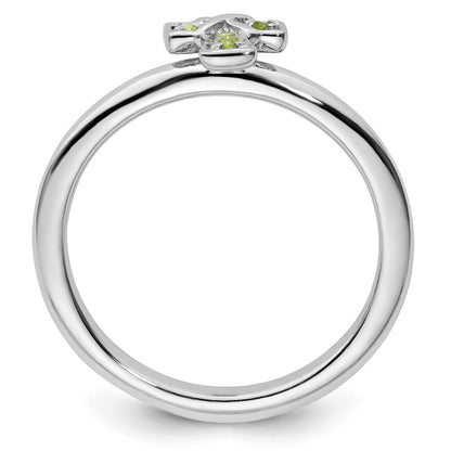 0.16 Ct Round Green Peridot Prong Silver Stackable Cross Ring