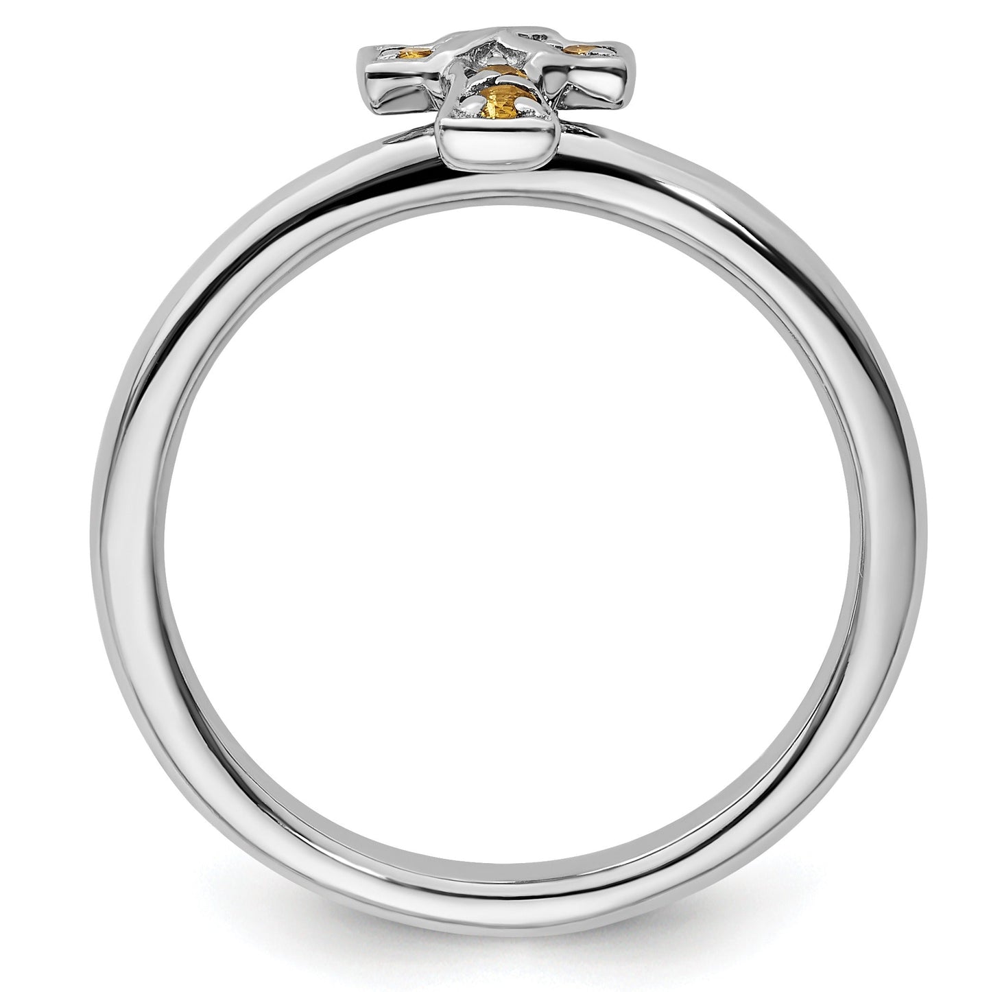 Silver Natural Yellow Citrine Stackable Cross Ring